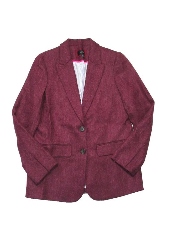 NWT J.Crew Boyfriend Blazer in Burgundy Pink Herringbone English Wool Jacket 4 - Picture 3 of 8